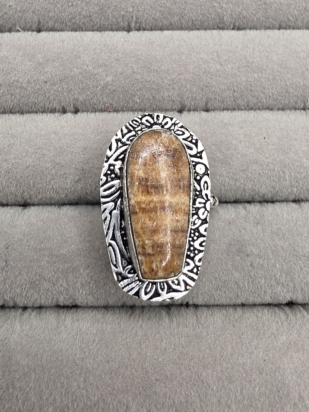 Aragonite Stone Silver Plated Statement Ring Size 7 1/4